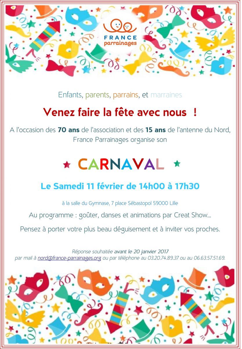 France Parrainages Nord vous invite à son carnaval !